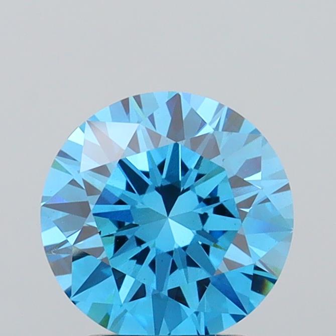 Actual 2.02 carat Fancy Vivid Blue Round lab-grown diamond