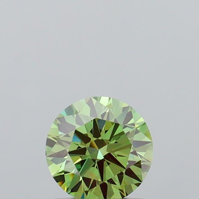 Actual 0.73 carat Vivid Green Round lab-grown diamond