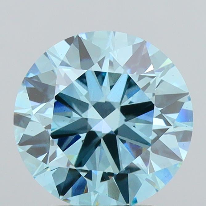 Actual 2.72 carat Fancy Vivid Blue Round lab-grown diamond