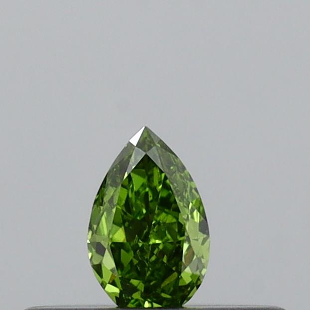 Actual 0.11 carat Vivid Green Pear lab-grown diamond