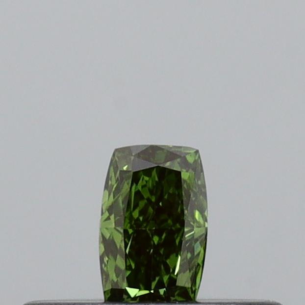 Actual 0.11 carat Vivid Green Cushion lab-grown diamond