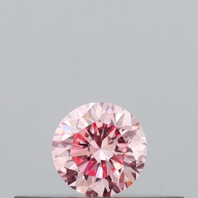 Actual 0.14 carat Intense Pink Round lab-grown diamond