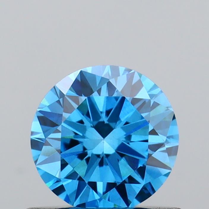 Actual 0.56 carat Vivid Blue Round lab-grown diamond