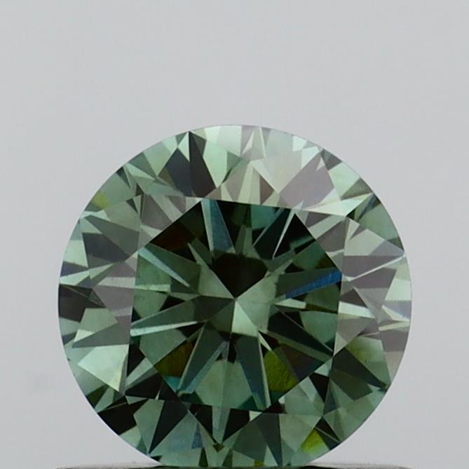 Actual 0.56 carat Vivid Green Round lab-grown diamond