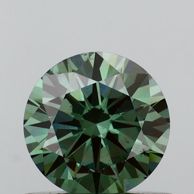 Actual 0.56 carat Vivid Green Round lab-grown diamond