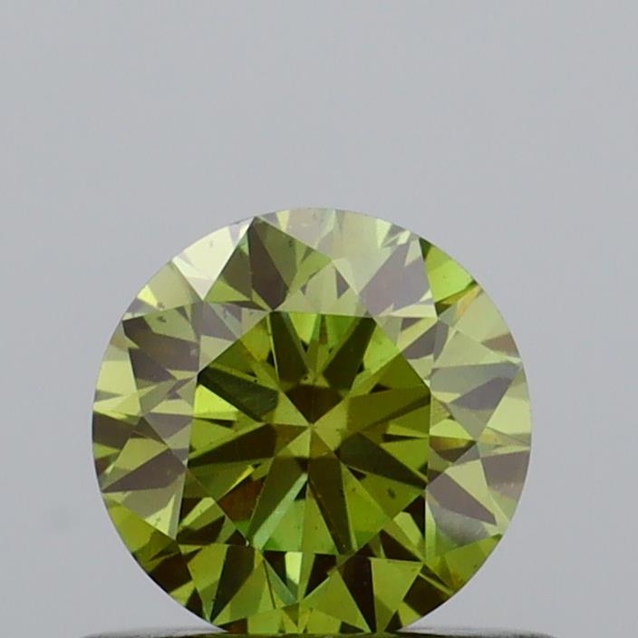 Actual 0.53 carat Fancy Yellowish Green Round lab-grown diamond